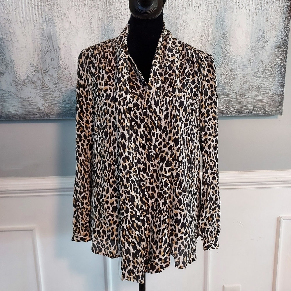 J.Crew 100% SILK Leopard Print Blouse Sz-XS